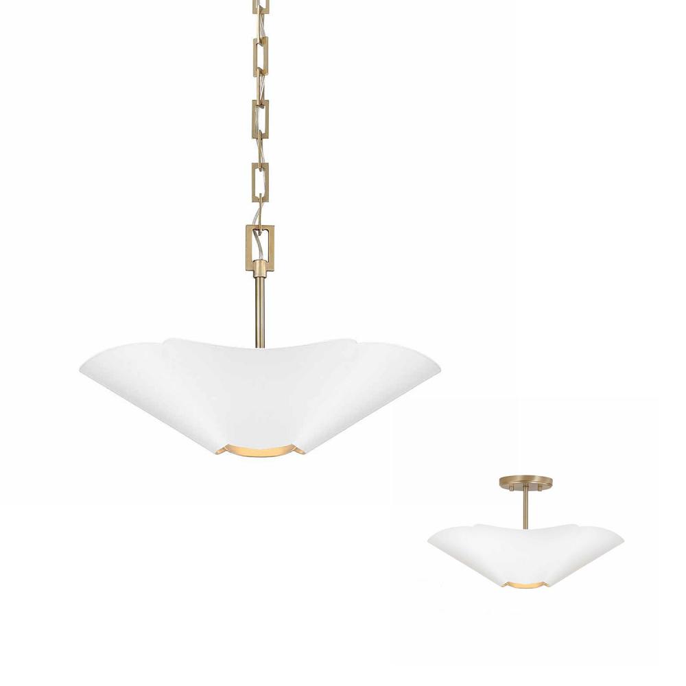 4 Lt Modern Botanical Dual Mount Pendant in Matte White w/ Painted Matte Brass Interior