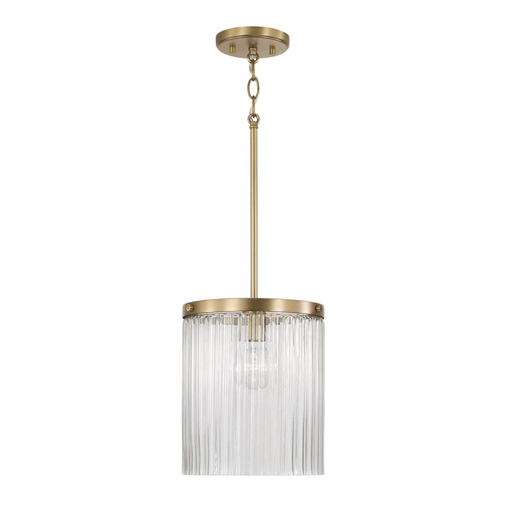 1-Light Pendant in Aged Brass with Clear Beveled Fluted Glass