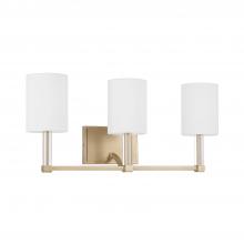 Capital Canada 157031MA-715 - 3-Light Vanity in Matte Brass with Clear Acrylic Accents and Cylindrical White Fabric Shades