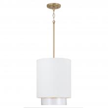 Capital Canada 353011RE - 1-Light Cylindrical Metal Pendant in Matte White with Matte Brass Interior and Seeded Glass