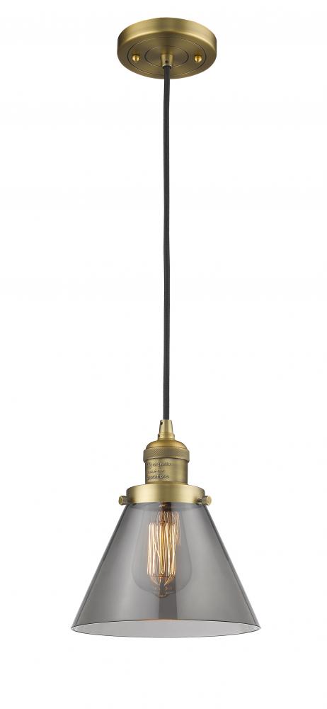 Cone - 1 Light - 8 inch - Brushed Brass - Cord hung - Mini Pendant