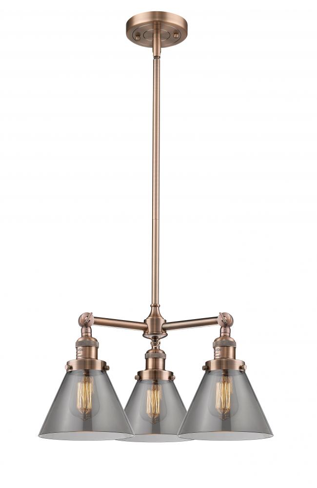 Cone - 3 Light - 22 inch - Antique Copper - Stem Hung - Chandelier