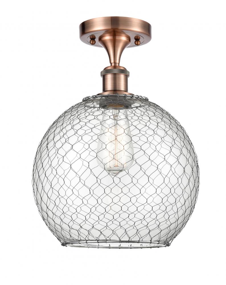 Farmhouse Chicken Wire - 1 Light - 10 inch - Antique Copper - Semi-Flush Mount