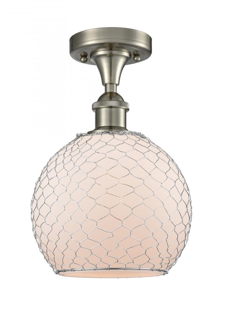 Farmhouse Chicken Wire - 1 Light - 8 inch - Brushed Satin Nickel - Semi-Flush Mount