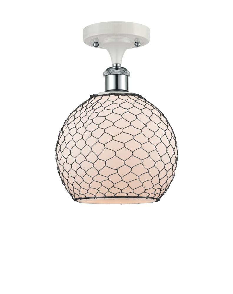 Farmhouse Chicken Wire - 1 Light - 8 inch - White Polished Chrome - Semi-Flush Mount