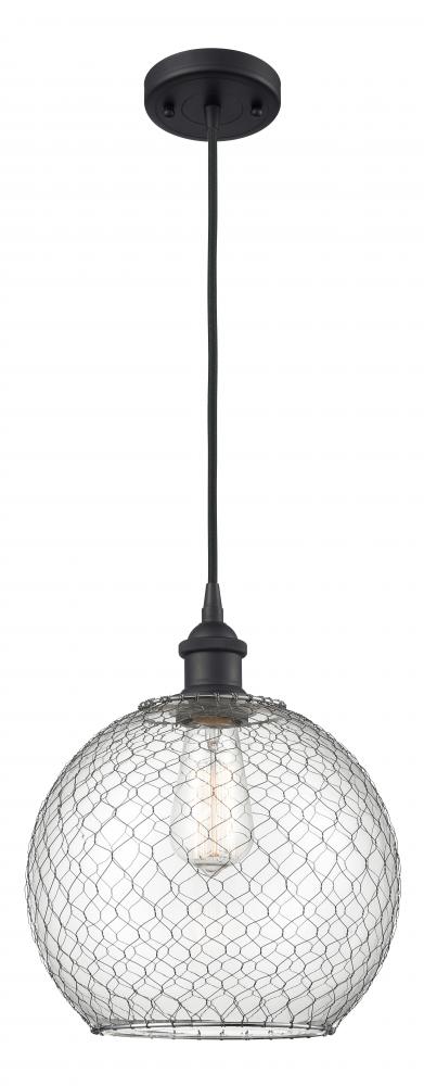 Farmhouse Chicken Wire - 1 Light - 10 inch - Matte Black - Cord hung - Mini Pendant