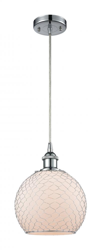 Farmhouse Chicken Wire - 1 Light - 8 inch - Polished Chrome - Cord hung - Mini Pendant