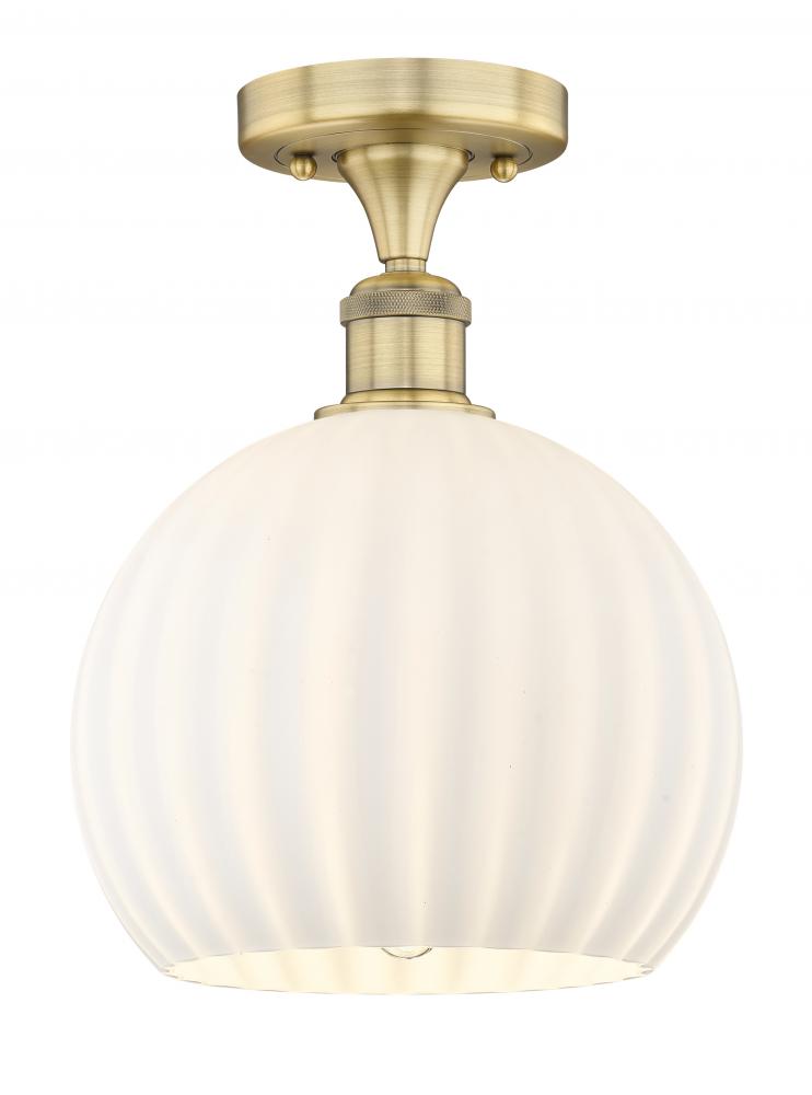 White Venetian - 1 Light - 10 inch - Brushed Brass - Semi-Flush Mount