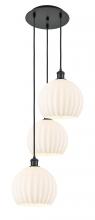  113B-3P-BK-G1217-10WV - White Venetian - 3 Light - 17 inch - Matte Black - Cord Hung - Multi Pendant