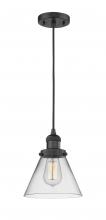  201C-BK-G42 - Cone - 1 Light - 8 inch - Matte Black - Cord hung - Mini Pendant