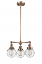  207-AC-G204-6-LED - Beacon - 3 Light - 19 inch - Antique Copper - Stem Hung - Chandelier