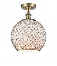  516-1C-AB-G121-10CBK - Farmhouse Chicken Wire - 1 Light - 10 inch - Antique Brass - Semi-Flush Mount