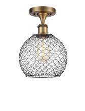  516-1C-BB-G122-8CBK - Farmhouse Chicken Wire - 1 Light - 8 inch - Brushed Brass - Semi-Flush Mount