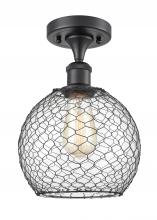  516-1C-BK-G122-8CBK - Farmhouse Chicken Wire - 1 Light - 8 inch - Matte Black - Semi-Flush Mount