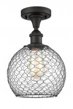  516-1C-OB-G122-8CBK - Farmhouse Chicken Wire - 1 Light - 8 inch - Oil Rubbed Bronze - Semi-Flush Mount