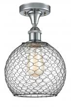  516-1C-PC-G122-8CBK - Farmhouse Chicken Wire - 1 Light - 8 inch - Polished Chrome - Semi-Flush Mount