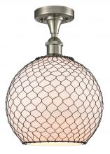  516-1C-SN-G121-10CBK - Farmhouse Chicken Wire - 1 Light - 10 inch - Brushed Satin Nickel - Semi-Flush Mount