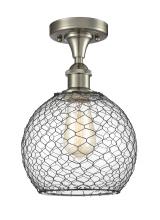  516-1C-SN-G122-8CBK - Farmhouse Chicken Wire - 1 Light - 8 inch - Brushed Satin Nickel - Semi-Flush Mount