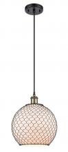  516-1P-BAB-G121-10CBK - Farmhouse Chicken Wire - 1 Light - 10 inch - Black Antique Brass - Cord hung - Mini Pendant