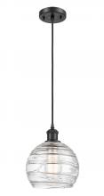  516-1P-BK-G1213-8 - Athens Deco Swirl - 1 Light - 8 inch - Matte Black - Cord hung - Mini Pendant