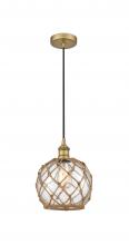  616-1P-BB-G122-8RB - Farmhouse Rope - 1 Light - 8 inch - Brushed Brass - Cord hung - Mini Pendant