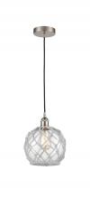  616-1P-SN-G122-8RW - Farmhouse Rope - 1 Light - 8 inch - Brushed Satin Nickel - Cord hung - Mini Pendant