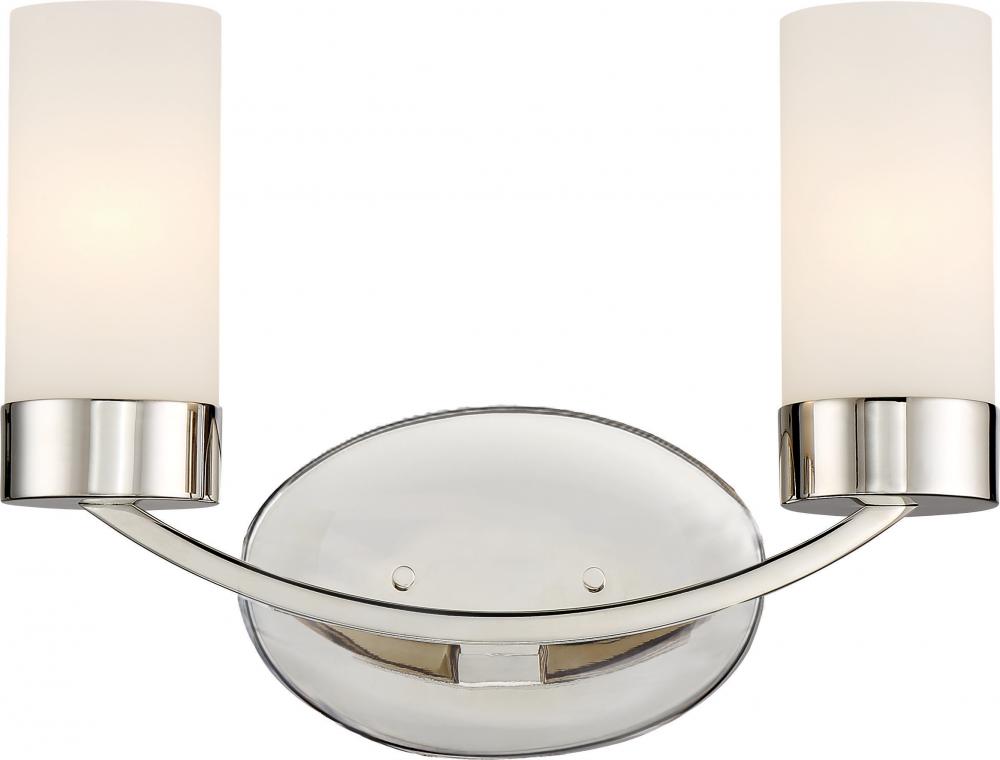 Denver - 2 Light Vanity with Satin White Glass - Polished Nickel Finish