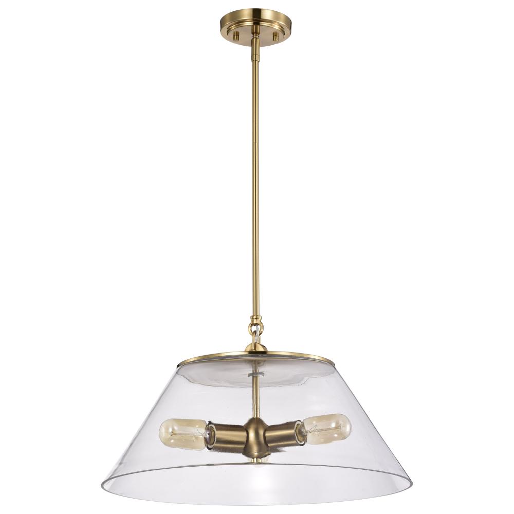 Dover; 3 Light; Large Pendant; Vintage Brass with Clear Glass