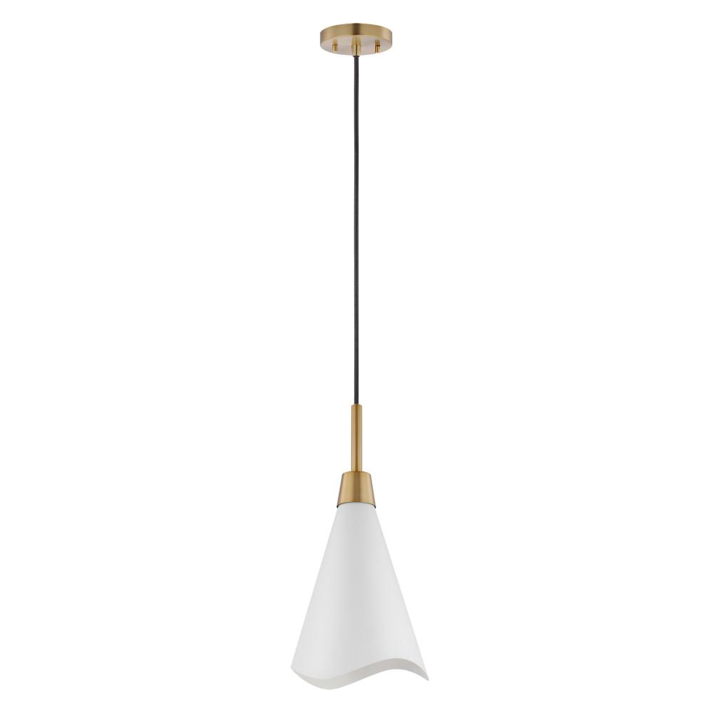 Tango; 1 Light; Small Pendant; Matte White with Burnished Brass