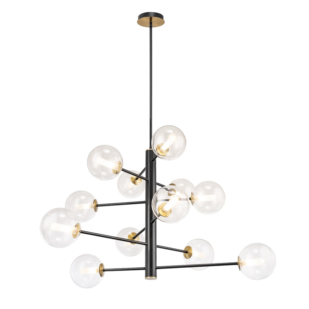 Aurelia Collection 12-Light Chandelier Black and Brushed Brass