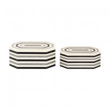  H0807-9768/S2 - Octagonal Striped Box - Set of 2 White (2 pack)